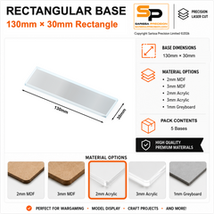 Rectangular Bases – 30mm Deep – 130×30mm (×5) / 2mm Clear Acrylic / Rounded Corners