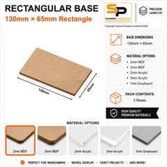 Rectangular Bases – 65mm Deep – 130×65mm (×2) / 2mm MDF / Rounded Corners