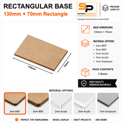Rectangular Bases – 70mm Deep – 130×70mm (×2) / 2mm MDF / Rounded Corners
