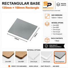 Rectangular Bases – 100mm Deep – 135×100mm (×1) / 1mm Greyboard / Rounded Corners