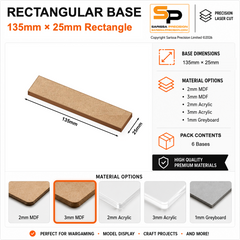 Rectangular Bases – 25mm Deep – 135×25mm (×6) / 3mm MDF / Rounded Corners