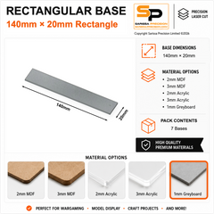 Rectangular Bases – 20mm Deep – 140×20mm (×7) / 1mm Greyboard / Rounded Corners