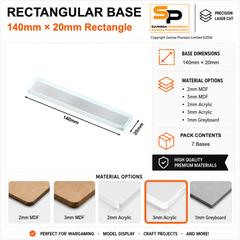 Rectangular Bases – 20mm Deep – 140×20mm (×7) / 3mm Clear Acrylic / Rounded Corners