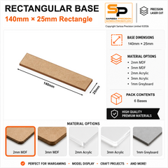 Rectangular Bases – 25mm Deep – 140×25mm (×6) / 2mm MDF / Rounded Corners