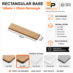 Rectangular Bases – 25mm Deep – 140×25mm (×6) / 3mm MDF / Rounded Corners