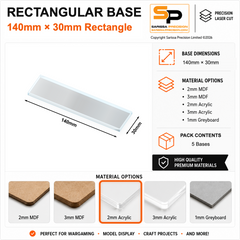 Rectangular Bases – 30mm Deep – 140×30mm (×5) / 2mm Clear Acrylic / Rounded Corners