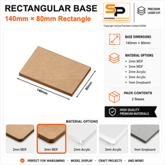 Rectangular Bases – 80mm Deep – 140×80mm (×2) / 3mm MDF / Rounded Corners