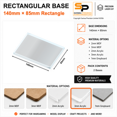 Rectangular Bases – 85mm Deep – 140×85mm (×2) / 3mm Clear Acrylic / Rounded Corners