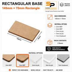 Rectangular Bases – 70mm Deep – 145×70mm (×2) / 3mm MDF / Rounded Corners