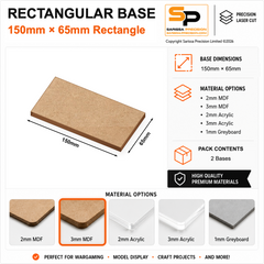 Rectangular Bases – 65mm Deep – 150×65mm (×2) / 3mm MDF / Rounded Corners