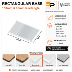 Rectangular Bases – 85mm Deep – 150×85mm (×2) / 2mm Clear Acrylic / Rounded Corners