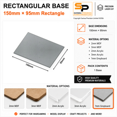 Rectangular Bases – 95mm Deep – 150×95mm (×1) / 1mm Greyboard / Rounded Corners