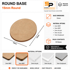 Round Bases – 15mm (×50) / 3mm MDF