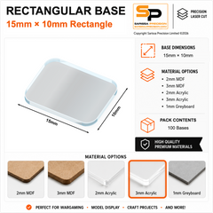 Rectangular Bases – 10mm Deep – 15×10mm (×100) / 3mm Clear Acrylic / Rounded Corners