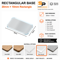Rectangular Bases – 10mm Deep – 20×10mm (×100) / 3mm Clear Acrylic / Rounded Corners