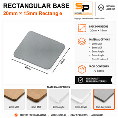 Rectangular Bases – 15mm Deep – 20×15mm (×70) / 1mm Greyboard / Rounded Corners