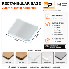 Rectangular Bases – 15mm Deep – 20×15mm (×70) / 3mm Clear Acrylic / Rounded Corners