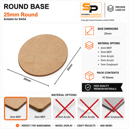 Round Bases (SAG) – 25mm (×40) / 2mm MDF