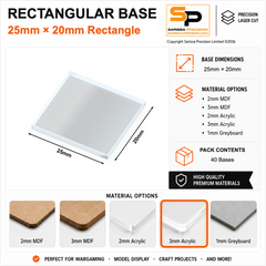 Rectangular Bases – 20mm Deep – 25×20mm (×40) / 3mm Clear Acrylic / Rounded Corners