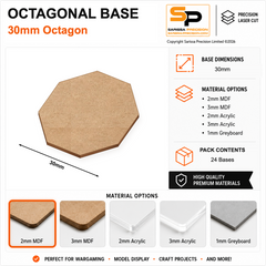 Octagonal Bases – 30mm (×24) / 2mm MDF