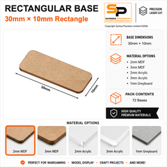 Rectangular Bases – 10mm Deep – 30×10mm (×72) / 2mm MDF / Rounded Corners