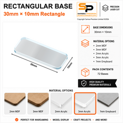 Rectangular Bases – 10mm Deep – 30×10mm (×72) / 3mm Clear Acrylic / Rounded Corners