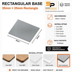 Rectangular Bases – 25mm Deep – 35×25mm (×23) / 1mm Greyboard / Rounded Corners