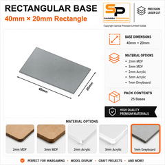 Rectangular Bases – 20mm Deep – 40×20mm (×25) / 1mm Greyboard / Rounded Corners