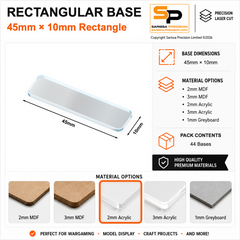 Rectangular Bases – 10mm Deep – 45×10mm (×44) / 2mm Clear Acrylic / Rounded Corners