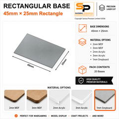 Rectangular Bases – 25mm Deep – 45×25mm (×20) / 1mm Greyboard / Rounded Corners
