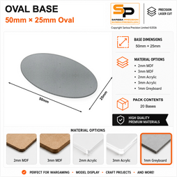 Oval Bases – 50×25mm (×20) / 1mm Greyboard