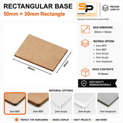 Rectangular Bases – 30mm Deep – 50×30mm (×16) / 2mm MDF / Rounded Corners