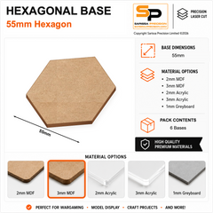 Hexagonal Bases – 55mm (×6) / 3mm MDF