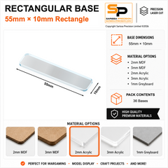 Rectangular Bases – 10mm Deep – 55×10mm (×36) / 2mm Clear Acrylic / Rounded Corners