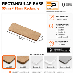 Rectangular Bases – 15mm Deep – 55×15mm (×24) / 2mm MDF / Rounded Corners