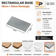 Rectangular Bases – 25mm Deep – 55×25mm (×15) / 1mm Greyboard / Rounded Corners