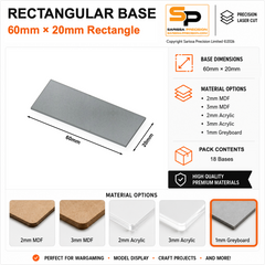 Rectangular Bases – 20mm Deep – 60×20mm (×18) / 1mm Greyboard / Rounded Corners