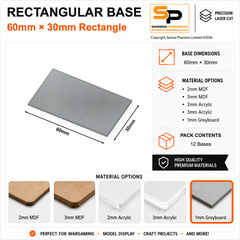 Rectangular Bases – 30mm Deep – 60×30mm (×12) / 1mm Greyboard / Rounded Corners
