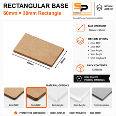 Rectangular Bases – 30mm Deep – 60×30mm (×12) / 3mm MDF / Rounded Corners