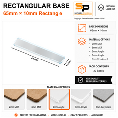 Rectangular Bases – 10mm Deep – 65×10mm (×30) / 2mm Clear Acrylic / Rounded Corners