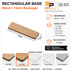 Rectangular Bases – 15mm Deep – 65×15mm (×24) / 3mm MDF / Rounded Corners
