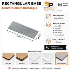 Rectangular Bases – 20mm Deep – 65×20mm (×15) / 1mm Greyboard / Rounded Corners