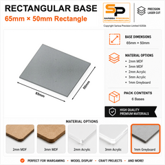 Rectangular Bases – 50mm Deep – 65×50mm (×6) / 1mm Greyboard / Rounded Corners