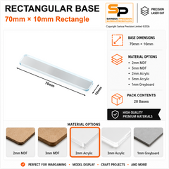 Rectangular Bases – 10mm Deep – 70×10mm (×28) / 2mm Clear Acrylic / Rounded Corners