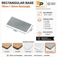 Rectangular Bases – 30mm Deep – 70×30mm (×10) / 1mm Greyboard / Rounded Corners