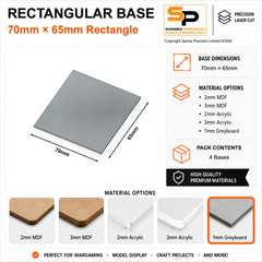 Rectangular Bases – 65mm Deep – 70×65mm (×4) / 1mm Greyboard / Rounded Corners