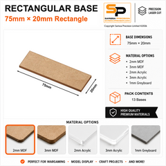 Rectangular Bases – 20mm Deep – 75×20mm (×13) / 2mm MDF / Rounded Corners