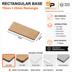 Rectangular Bases – 25mm Deep – 75×25mm (×11) / 2mm MDF / Rounded Corners