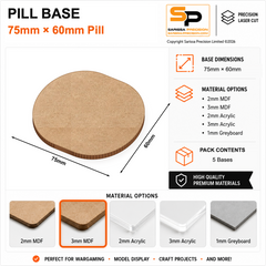 Pill & Bike Bases – 75×60mm (×5) / 3mm MDF