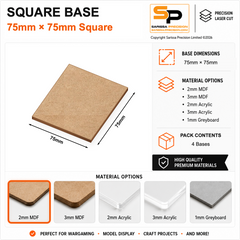 Square Bases – 75×75mm (×4) / 2mm MDF / Rounded Corners